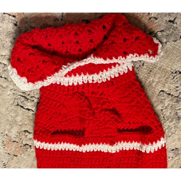 Handmade Crochet Knit Dog Sweater Size S Shirt Puppy Christmas Santa Red - Picture 6 of 9
